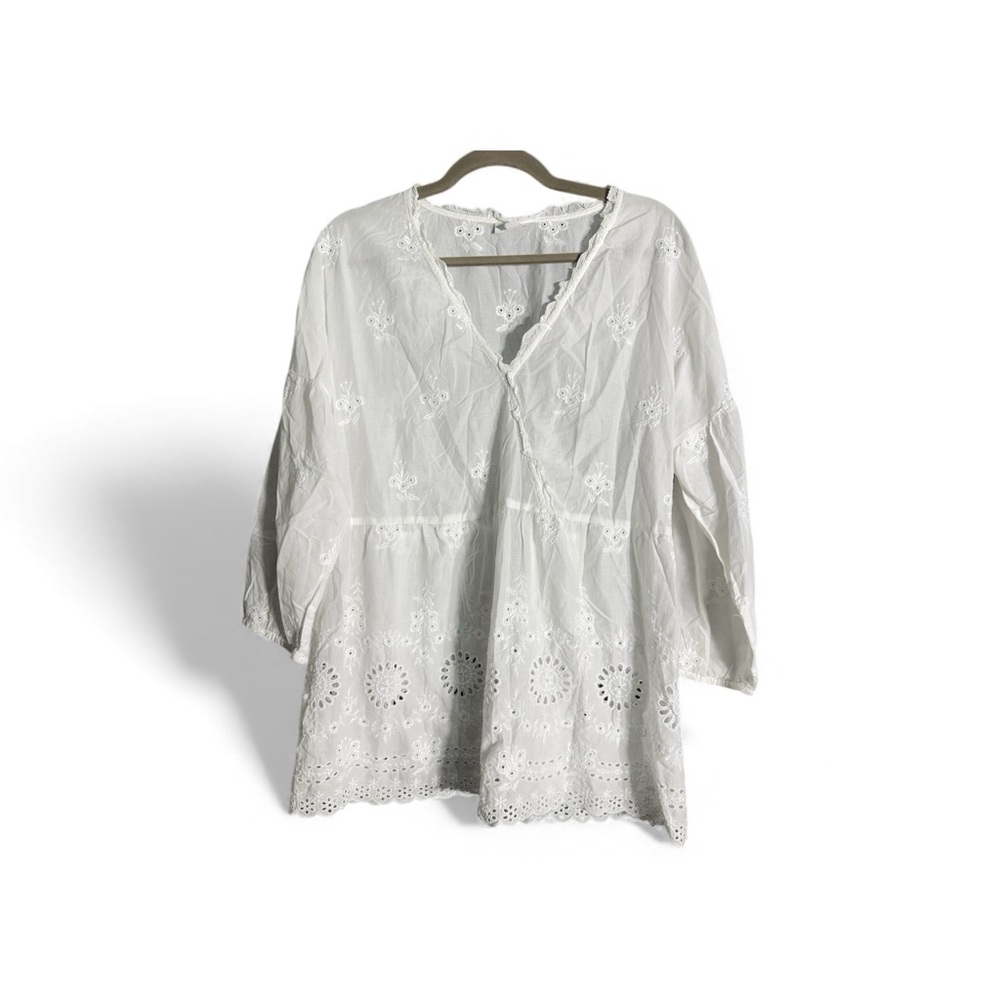 J. Jill White Medium Fairy Cottagecore eye-led Embroidered Flower monochrome Top